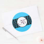 Monogram Weddenschap Heldere Blauwe Grenzen Ronde Sticker (Envelop)
