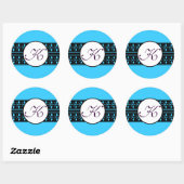 Monogram Weddenschap Heldere Blauwe Grenzen Ronde Sticker (Vel)