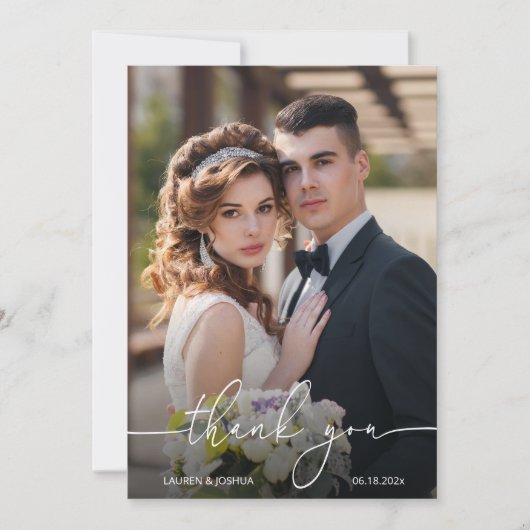 Monogram Weddenschap met fotoscript Bedankkaart (Voorkant)