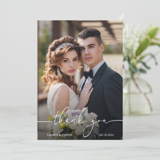 Monogram Weddenschap met fotoscript Bedankkaart (Staand voorkant)