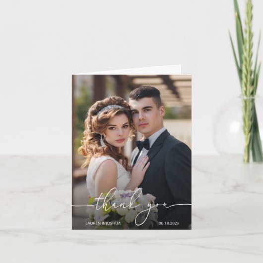 Monogram Weddenschap met fotoscript Bedankkaart (Voorkant)