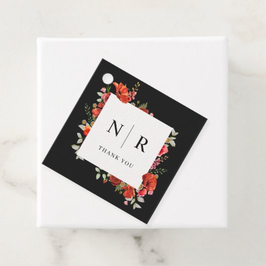 Monogram Weddenschap Poppy Wedding Bedankt Bedankjes Labels (In situ)