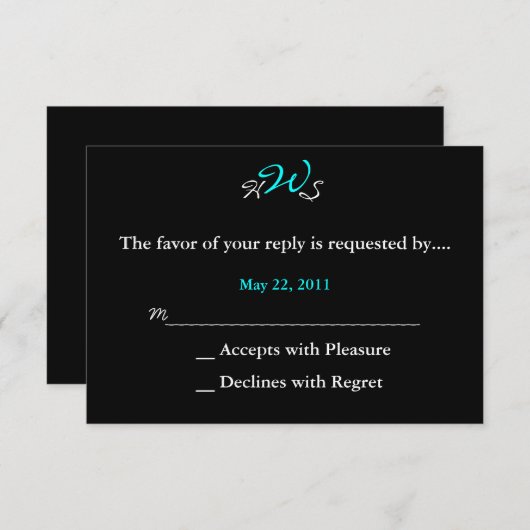 Monogram Weddenschap RSVP zwart wit (Voorkant / Achterkant)