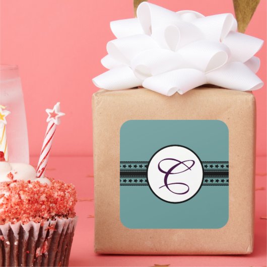 Monogram Weddenschap Star Borders Vierkante Sticker (Feest)