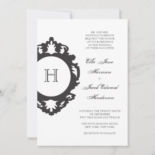 Monogram Weddenschap Uitnodiging Kool (Voorkant)