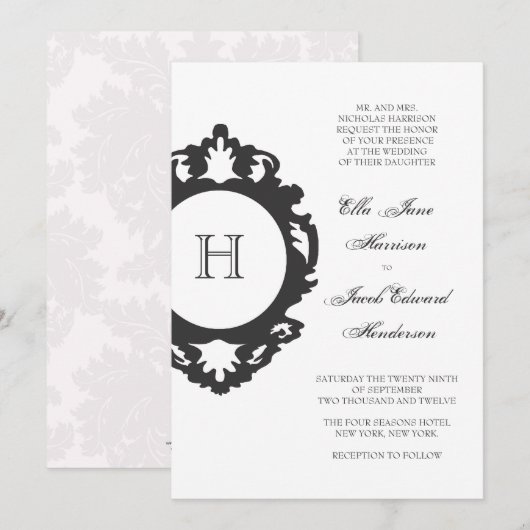 Monogram Weddenschap Uitnodiging Kool (Voorkant / Achterkant)