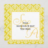 Monogram Weddenschap Uitnodigingen Geel Damask (Voorkant / Achterkant)