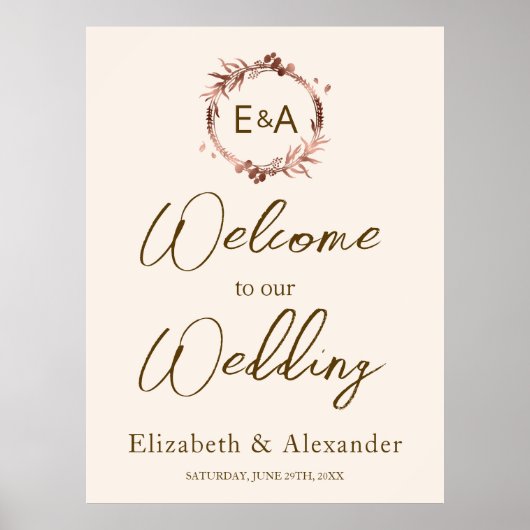 Monogram Weddenschap Welkomstteken Schuimbord Boar Poster (Voorkant)