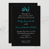 Monogram Weddenschap Zwart/Wit Uitnodiging (Voorkant / Achterkant)