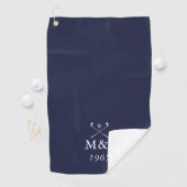 Monogram Wedding Anniversary Date Navy Blue Golfhanddoek (Insitu)