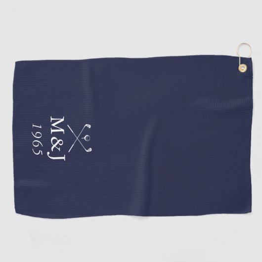 Monogram Wedding Anniversary Date Navy Blue Golfhanddoek (Horizontaal)