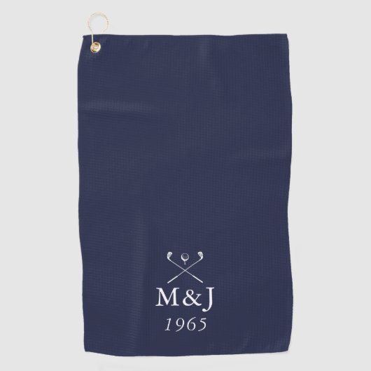 Monogram Wedding Anniversary Date Navy Blue Golfhanddoek (Voorkant)