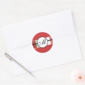 Monogram Wedding Blue Damask Ronde Sticker (Envelop)