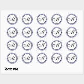 Monogram Wedding Blue Damask Ronde Sticker (Vel)