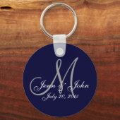 Monogram Wedding Bride Groom Date Navy Sleutelhang Sleutelhanger (Voorkant)