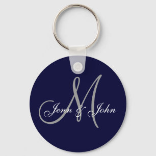 Monogram Wedding Bride Groom Names Navy Sleutelhan Sleutelhanger