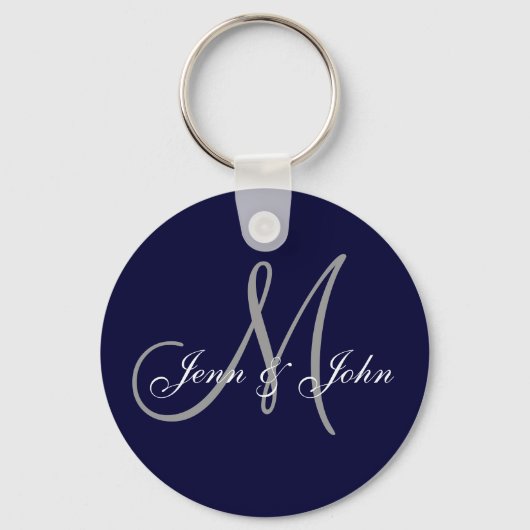 Monogram Wedding Bride Groom Names Navy Sleutelhan Sleutelhanger (Voorkant)