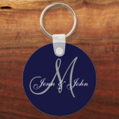 Monogram Wedding Bride Groom Names Navy Sleutelhan Sleutelhanger (Voorkant)
