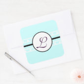 Monogram Wedding Brite Aqua Blue Borders Vierkante Sticker (Envelop)