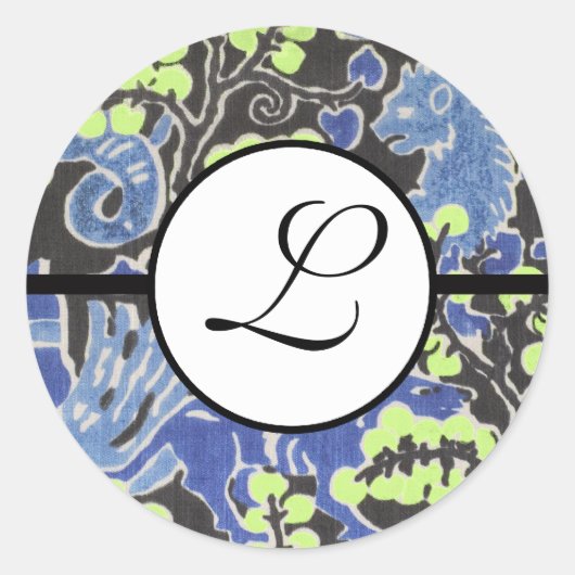 Monogram Wedding Brite Blue Borders Ronde Sticker (Voorkant)