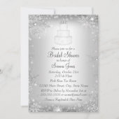 Monogram Wedding Cake Silver Vrijgezellenfeest Inv Kaart (Voorkant)