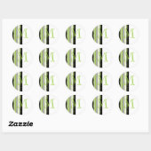 Monogram Wedding Designer Green White Stripes Ronde Sticker (Vel)