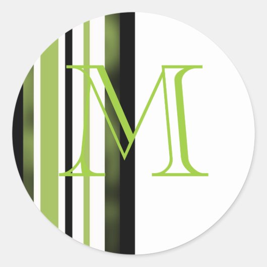 Monogram Wedding Designer Green White Stripes Ronde Sticker (Voorkant)