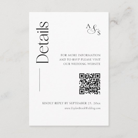 Monogram Wedding Details Website QR Code Informatiekaartje (Voorkant)