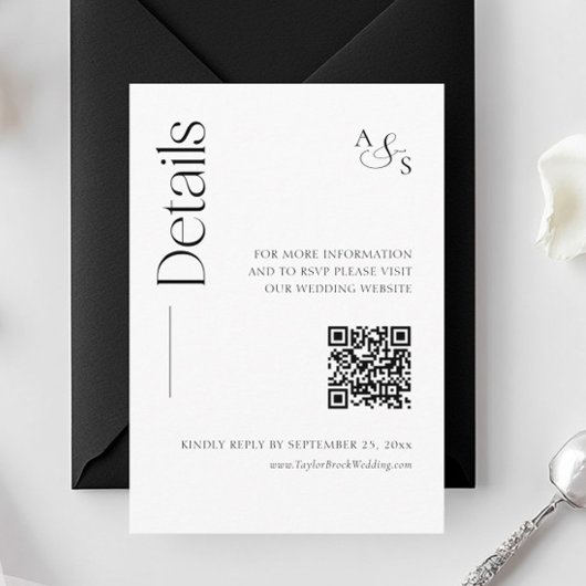 Monogram Wedding Details Website QR Code Informatiekaartje