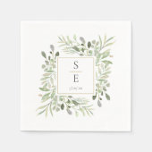 Monogram Wedding Greenery Foliage Gold Napkins Servet (Voorkant)