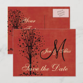 Monogram Wedding Heart Tree Save the Date Cards Aankondigingskaart (Voorkant / Achterkant)