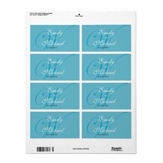 Monogram Wedding Labels - Turquoise (Full Sheet)