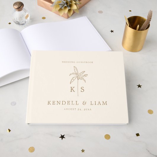 Monogram Wedding Logo Palm Tree Guestbook Gastenboek (Voorkant open)