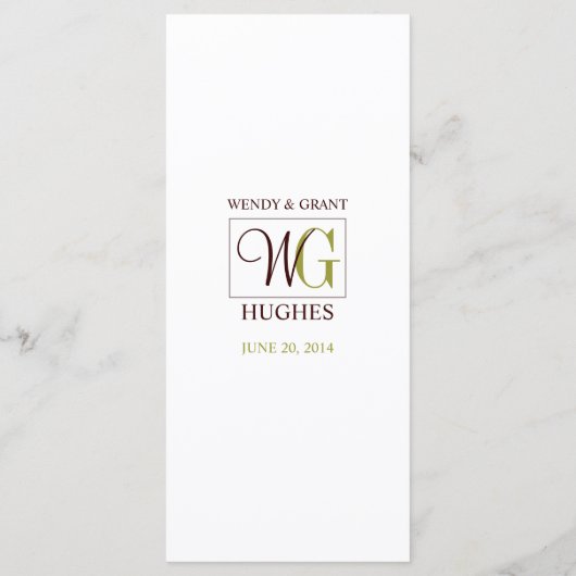 Monogram Wedding Logo Receptie Menu Kaart (Achterkant)