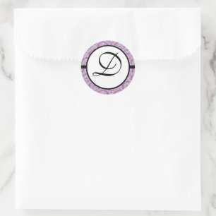 Monogram Wedding Plum Damask Ronde Sticker
