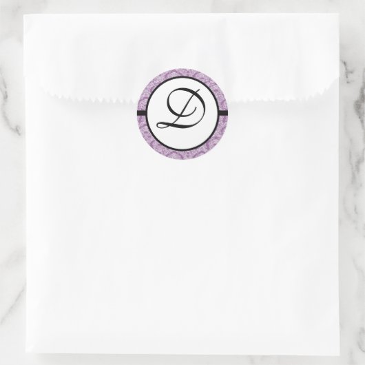 Monogram Wedding Plum Damask Ronde Sticker (Tas)