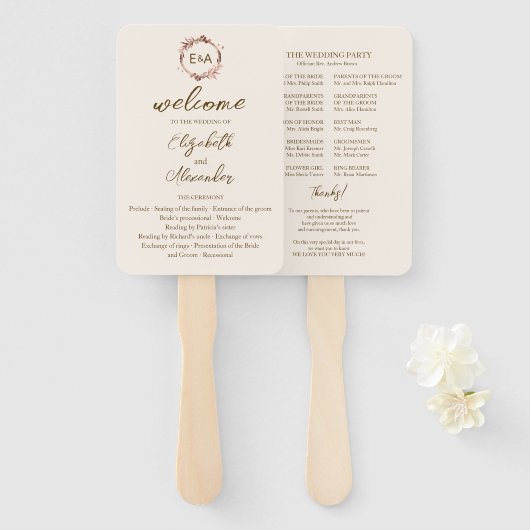 Monogram Wedding Program Handje Fan Handwaaier (Voorkant en achterkant)