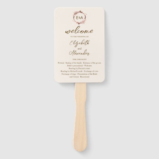 Monogram Wedding Program Handje Fan Handwaaier (Voorkant)