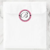 Monogram Wedding Raspberry Damask Ronde Sticker (Tas)
