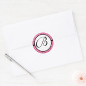 Monogram Wedding Raspberry Damask Ronde Sticker (Envelop)