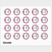 Monogram Wedding Raspberry Damask Ronde Sticker (Vel)