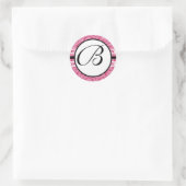 Monogram Wedding Raspberry Damask Ronde Sticker (Tas)