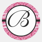 Monogram Wedding Raspberry Damask Ronde Sticker (Voorkant)