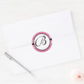 Monogram Wedding Raspberry Damask Ronde Sticker (Envelop)