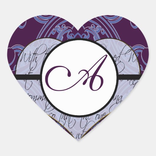 Monogram Wedding Vow Heart Hart Sticker (Voorkant)