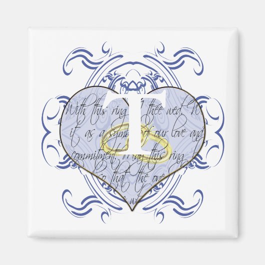 Monogram Wedding Vow Heart Magneet (Voorkant)
