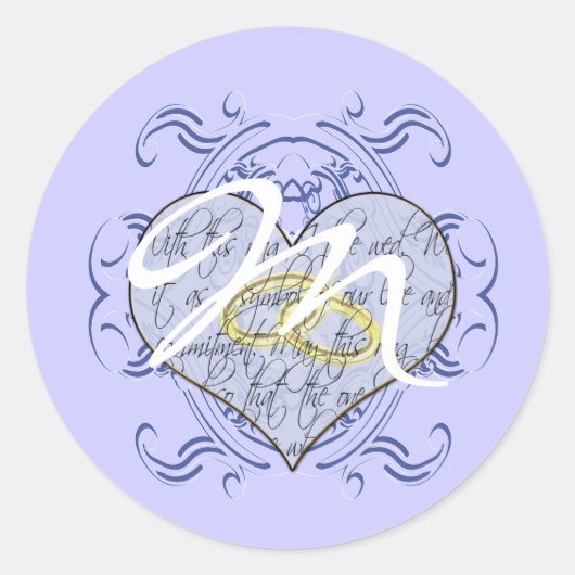 Monogram Wedding Vow Heart Ronde Sticker (Voorkant)