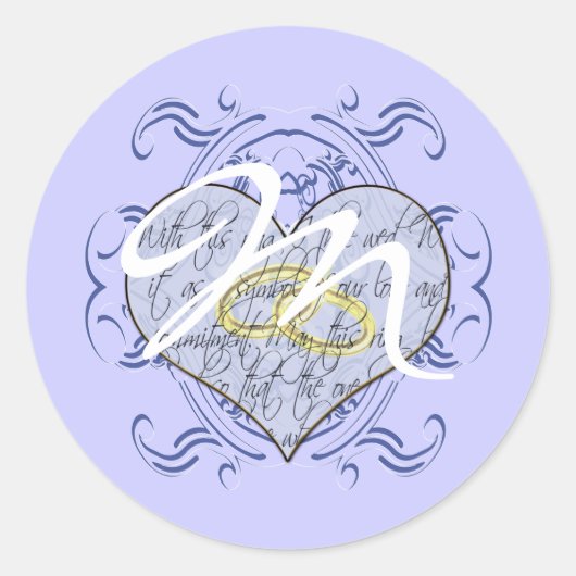 Monogram Wedding Vow Heart Ronde Sticker (Voorkant)