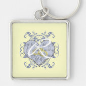 Monogram Wedding Vow Heart Sleutelhanger (Voorkant)