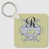 Monogram Wedding Vow Heart Sleutelhanger (Voorkant)